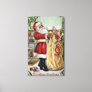 Christmas GreetingSanta with Large Sack Canvas Print