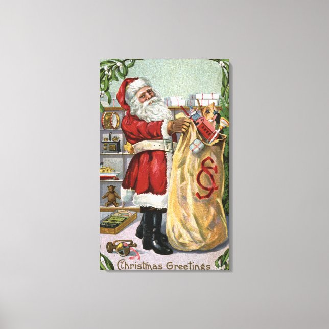 Christmas GreetingSanta with Large Sack Canvas Print (Front)