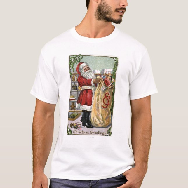 Christmas GreetingSanta with Large Sack T-Shirt (Front)
