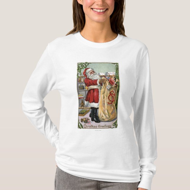 Christmas GreetingSanta with Large Sack T-Shirt (Front)