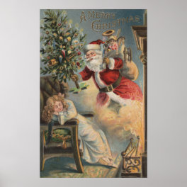 Christmas GreetingSanta with Tree and Gifts Poster
