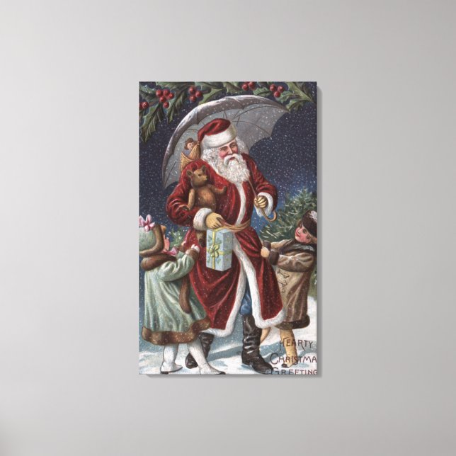 Christmas GreetingSanta with Umbrella Canvas Print (Front)