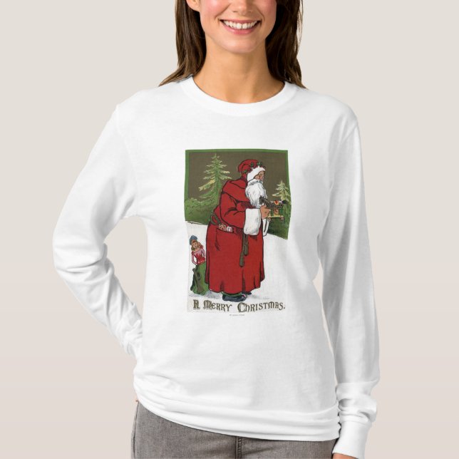 Christmas GreetingSanta with Wood Horse T-Shirt (Front)