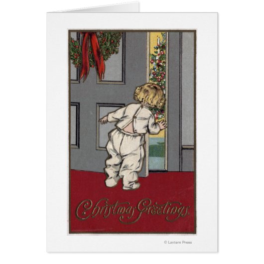 Christmas GreetingsKid Peeking for Santa Cards (Front)
