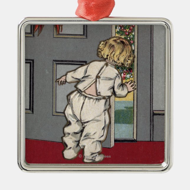 Christmas GreetingsKid Peeking for Santa Metal Ornament (Front)