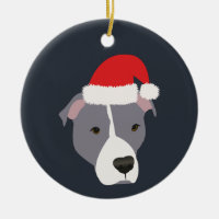 Christmas Grey and White Pitbull Ceramic Ornament