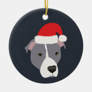 Christmas Grey and White Pitbull Ceramic Ornament