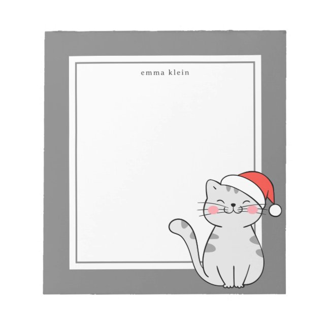 Christmas Grey Cat Custom Name Notepad (Front)