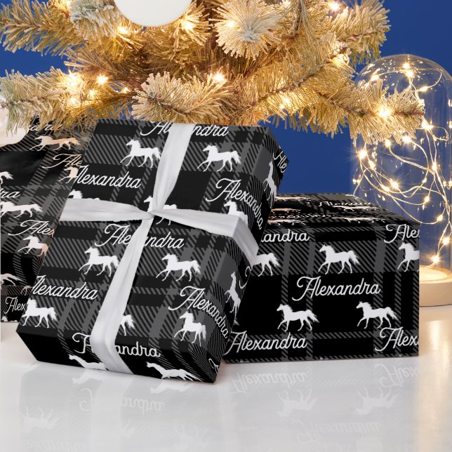 Christmas Grey Equestrian Horse Personalized  Wrapping Paper (Holidays)