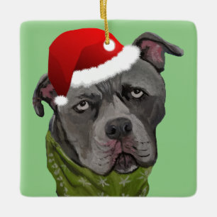 Christmas Grey Paint Pit Bull Cold Nose Realistic Ceramic Ornament