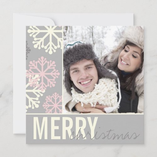 Christmas Grey  Pink Snow Holiday Photo Card