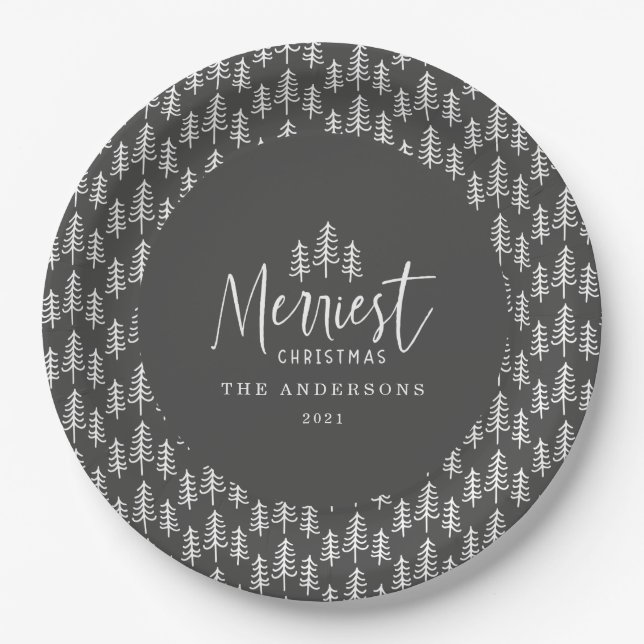 Christmas grey white japandi holiday modern paper plates (Front)