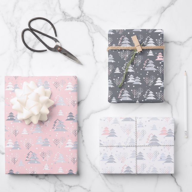 Christmas grey white pink silver simple elegant wrapping paper sheets (Front)