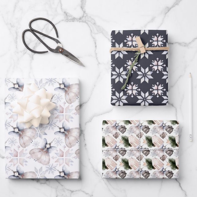 Christmas grey white silver simple elegant hygge wrapping paper sheets (Front)