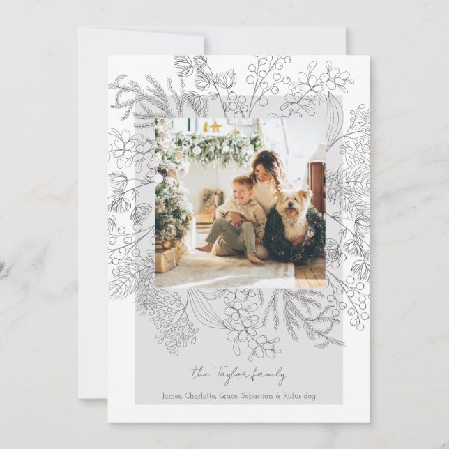 Christmas Grey Winter Foliage Photo Frame Holiday Card (Front)