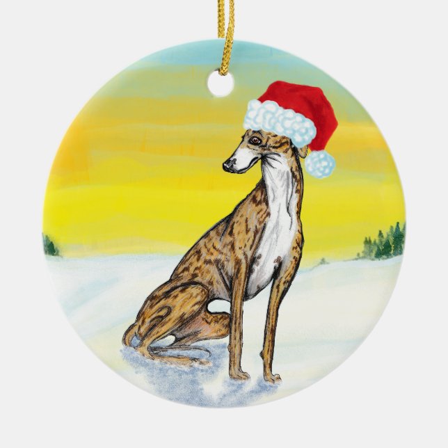 christmas greyhound ceramic ornament (Front)
