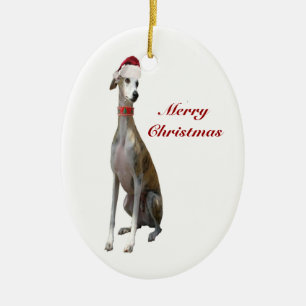 Christmas Greyhound Dog in Santa Hat Ornament
