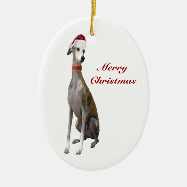 Christmas Greyhound Dog in Santa Hat Ornament (Front)