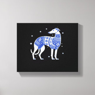 Christmas Greyhound Dog Wearing an Ugly Sweater Bl Canvas Print