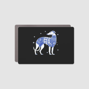 Christmas Greyhound Dog Wearing an Ugly Sweater Bl Car Magnet
