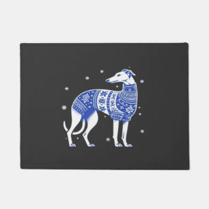 Christmas Greyhound Dog Wearing an Ugly Sweater Bl Doormat