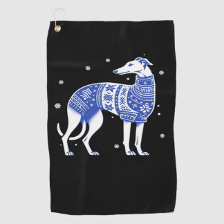 Christmas Greyhound Dog Wearing an Ugly Sweater Bl Golf Towel