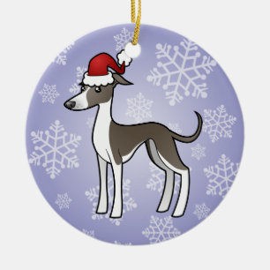 Christmas Greyhound / Whippet / Italian Greyhound Ceramic Ornament