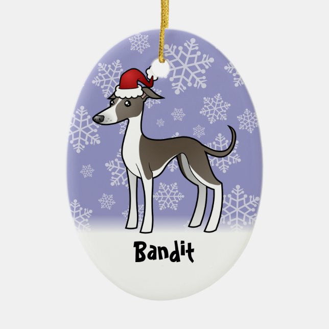 Christmas Greyhound/Whippet/Italian Greyhound Ceramic Ornament (Front)
