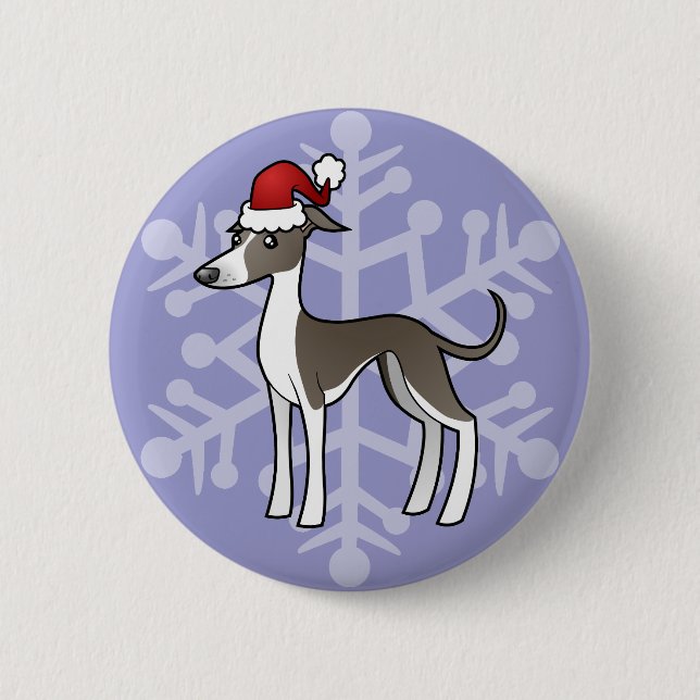 Christmas Greyhound / Whippet / Italian Greyhound Pinback Button (Front)