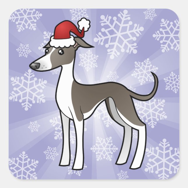Christmas Greyhound / Whippet / Italian Greyhound Square Sticker (Front)