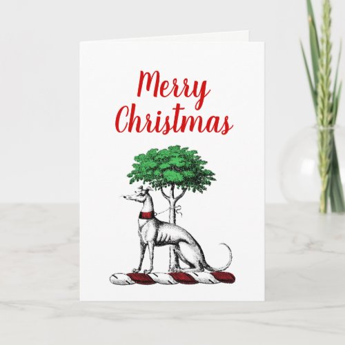 Christmas Greyhound Whippet With Tree Crest Emblem Holiday Card
