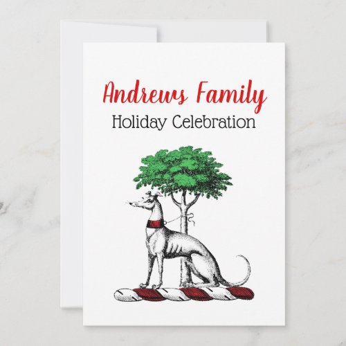 Christmas Greyhound Whippet With Tree Crest Emblem Invitation