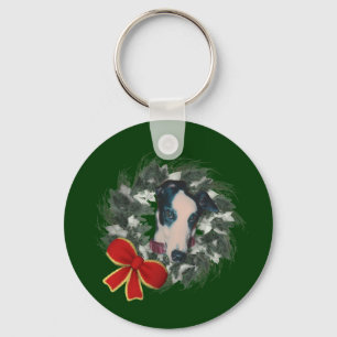 Christmas Greyhound Wreath Holiday Keychain