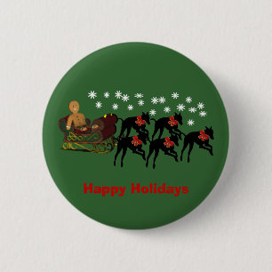 Christmas Greyhounds Sleigh Holiday Button Pin
