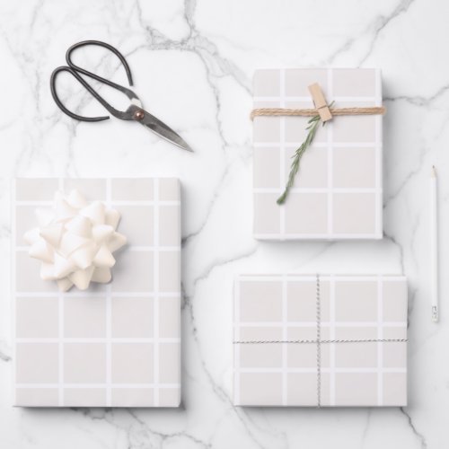 Christmas Grid Pattern Pale Beige And White Plaid Wrapping Paper Sheets