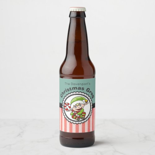 Christmas Grog with a Holiday Elf Illustration Beer Bottle Label