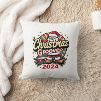 Christmas Grooves Retro Pillow: Cozy Holiday Nosta Throw Pillow