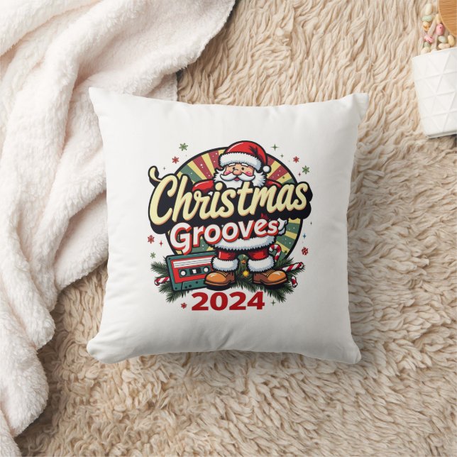 Christmas Grooves Retro Pillow: Cozy Holiday Nosta Throw Pillow (Blanket)