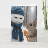 Christmas Grumpy Snowman With a Bunny