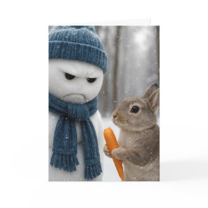 Christmas Grumpy Snowman With a Bunny Card