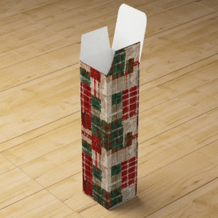 Christmas Grunge Plaid Wine Box