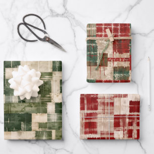 Christmas Grunge Plaid Wrapping Paper Sheets