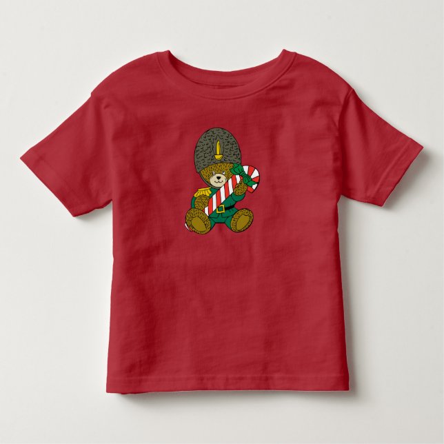 Christmas Guard Bear with Candy Cane Toddler T-shirt (Front)