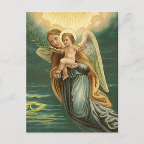 Christmas Guardian Angel And Baby Jesus Holiday Postcard