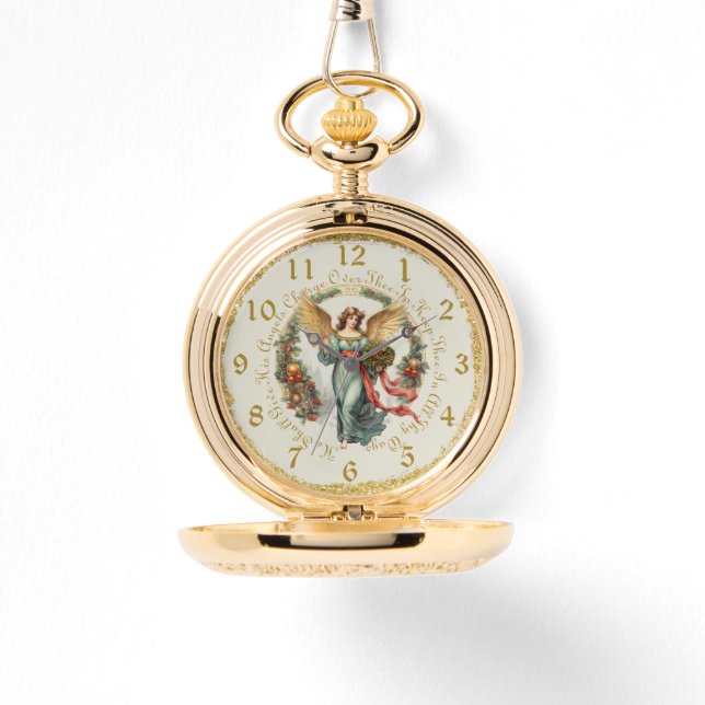 Christmas Guardian Angel Gold Color Pocket Watch (Front)