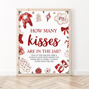 Christmas Guess How Many Kisses Baby Shower Game Poster