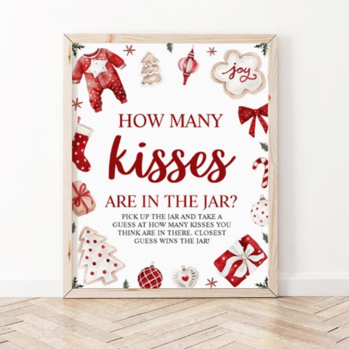 Christmas Guess How Many Kisses Baby Shower Game Poster
