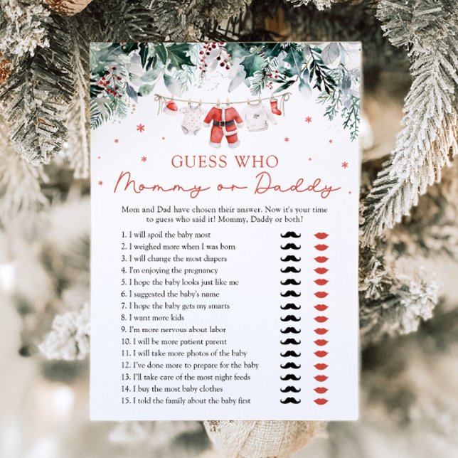 Christmas Guess Who Mom or Dad Baby Shower Game Invitation (Creator Uploaded)