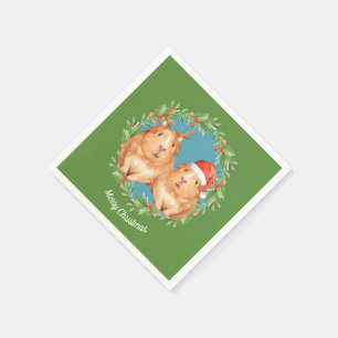 Christmas Guinea Pig Couple Wreath Personalized Napkins