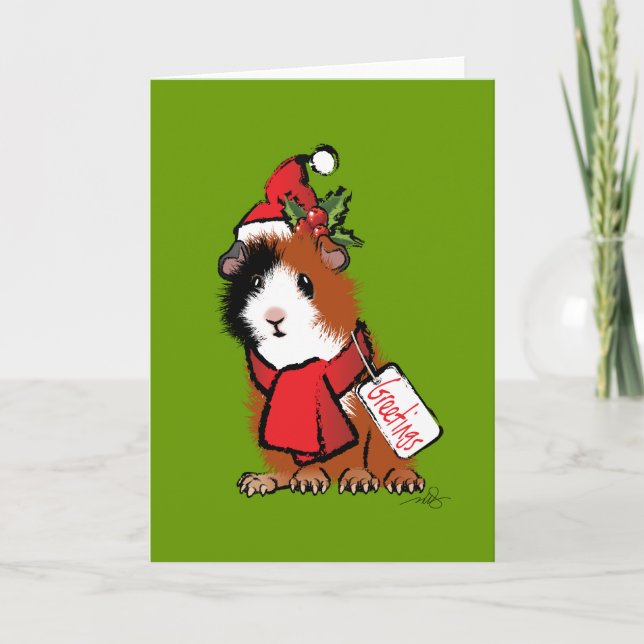 Christmas Guinea Pig Greeting Holiday Card (Front)